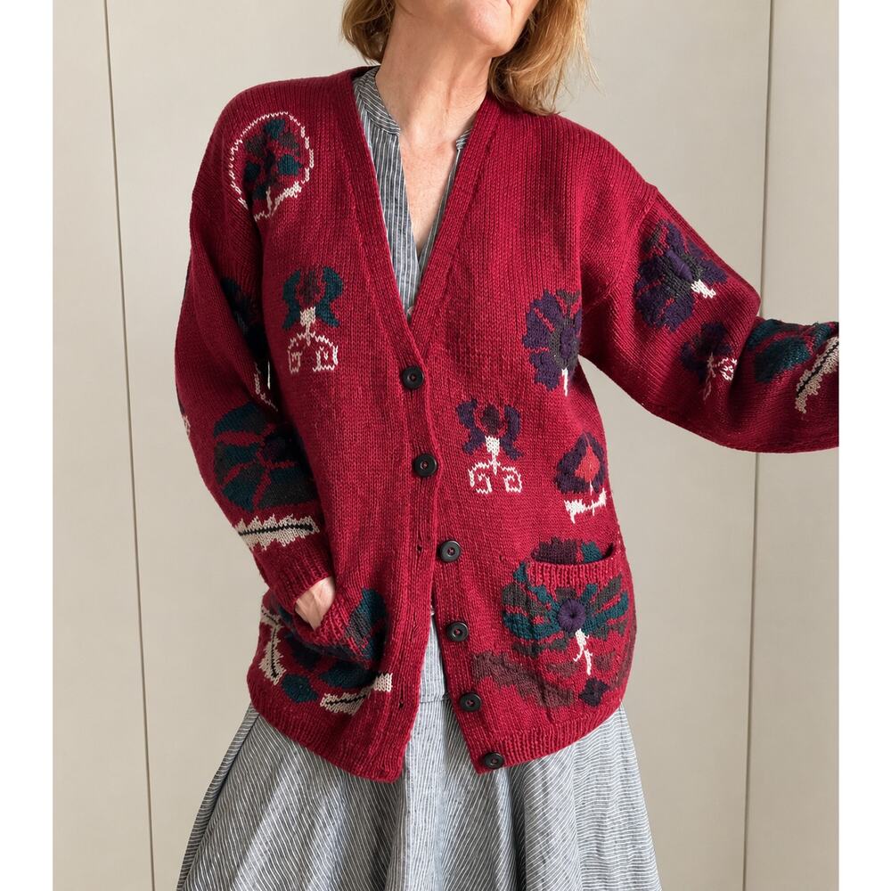 Vintage Lands' End Cardigan Sweater 100% Wool Size M Cabincore Cottagecore